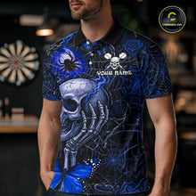 Load image into Gallery viewer, Custom Blue Skull Butterfly Mens Dart Shirts Spider Smoke Dartboard Darts Polo &amp; 1/4-Zip Jerseys NYN3077