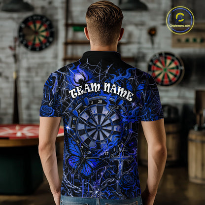 Custom Blue Skull Butterfly Mens Dart Shirts Spider Smoke Dartboard Darts Polo & 1/4-Zip Jerseys NYN3077