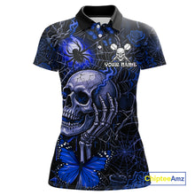 Load image into Gallery viewer, Custom Blue Skull Butterfly Women Dart Shirts Spider Smoke Dartboard Darts Polo &amp; 1/4-Zip Jerseys NYN3077
