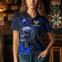 Load image into Gallery viewer, Custom Blue Skull Butterfly Women Dart Shirts Spider Smoke Dartboard Darts Polo &amp; 1/4-Zip Jerseys NYN3077