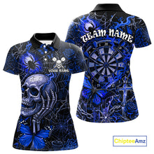 Load image into Gallery viewer, Custom Blue Skull Butterfly Women Dart Shirts Spider Smoke Dartboard Darts Polo &amp; 1/4-Zip Jerseys NYN3077