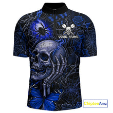 Load image into Gallery viewer, Custom Blue Skull Butterfly Mens Dart Shirts Spider Smoke Dartboard Darts Polo &amp; 1/4-Zip Jerseys NYN3077