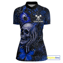 Load image into Gallery viewer, Custom Blue Skull Butterfly Women Dart Shirts Spider Smoke Dartboard Darts Polo &amp; 1/4-Zip Jerseys NYN3077