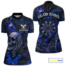 Load image into Gallery viewer, Custom Blue Skull Butterfly Women Dart Shirts Spider Smoke Dartboard Darts Polo &amp; 1/4-Zip Jerseys NYN3077