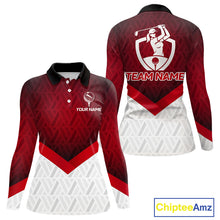Load image into Gallery viewer, White And Red Geometric Golf Polo Golf Shirts For Women Personalized Golf Team Attire NYN3249
