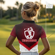Load image into Gallery viewer, White And Red Geometric Golf Polo Golf Shirts For Women Personalized Golf Team Attire NYN3249