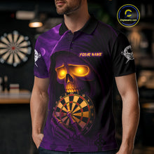 Load image into Gallery viewer, Custom Purple-Yellow Grim Reaper Halloween Men Dart Polo Shirt Dart Tournament Jersey NYN1449
