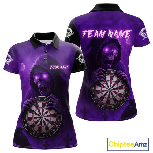Custom Purple Ravens Grim Reaper Halloween Women Dart Polo Shirt Dart Team Jersey NYN1450