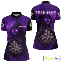 Load image into Gallery viewer, Custom Purple Ravens Grim Reaper Halloween Women Dart 1/4-Zip Shirt Dart Team Jersey NYN1450