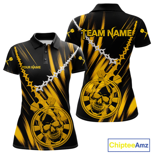 Custom White Chain Yellow Skull Dartboard Dart Women Polo Jerseys Grunge Dart Shirt NYN1716