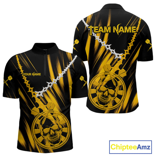 Custom White Chain Yellow Skull Dartboard Dart Men 1/4-Zip Jerseys Grunge Dart Shirt NYN1716