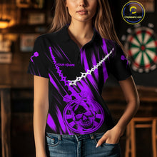 Load image into Gallery viewer, Custom White Chain Purple Skull Dartboard Dart Women Polo Jerseys Grunge Dart Shirt NYN1717