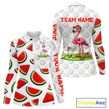 Load image into Gallery viewer, Tired Flamingo Watermelon Pattern Womens Golf Polo Shirts Custom Funny Golfing Flamingo Golf Shirts NYN2882
