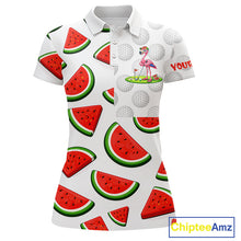 Load image into Gallery viewer, Tired Flamingo Watermelon Pattern Womens Golf Polo Shirts Custom Funny Golfing Flamingo Golf Shirts NYN2882