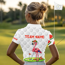 Load image into Gallery viewer, Tired Flamingo Watermelon Pattern Womens Golf Polo Shirts Custom Funny Golfing Flamingo Golf Shirts NYN2882