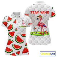 Load image into Gallery viewer, Tired Flamingo Watermelon Pattern Womens Golf Polo Shirts Custom Funny Golfing Flamingo Golf Shirts NYN2882