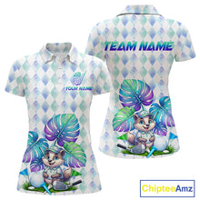 Load image into Gallery viewer, Funny Womens Golf Polo Shirt Holographic Argyle Monstera Golf Ball Personalized Raccoon Golf Shirts NYN3094