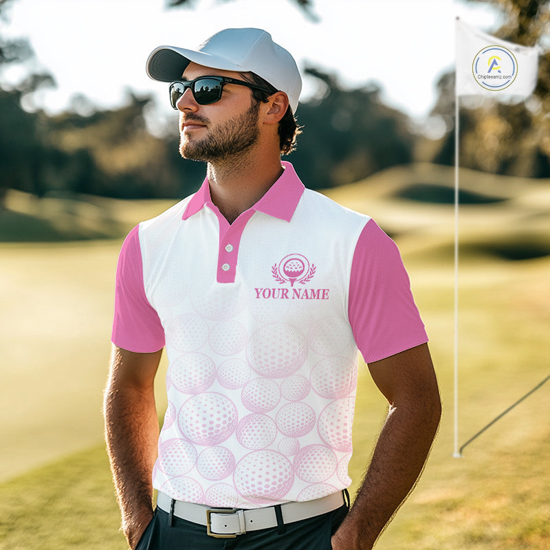 Pink Ribbon Breast Cancer Awareness Mens Polo Shirt Custom US Flag Patriotic Golf Shirt For Men NYN3099