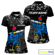 Load image into Gallery viewer, Custom Black And Blue Funny Rooster Dart Polo Shirt For Women Outfit Dart Team Jersey NYN1459