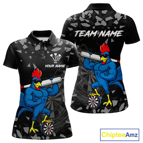 Custom Black And Blue Funny Rooster Dart Polo Shirt For Women Outfit Dart Team Jersey NYN1459