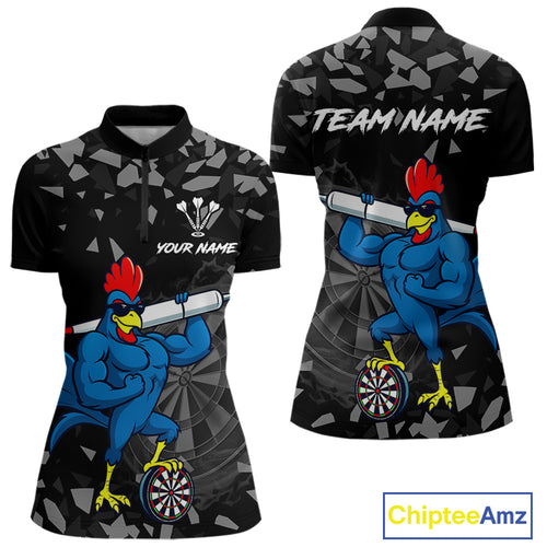 Custom Black And Blue Funny Rooster Dart 1/4-Zip Shirt For Women Outfit Dart Team Jersey NYN1459