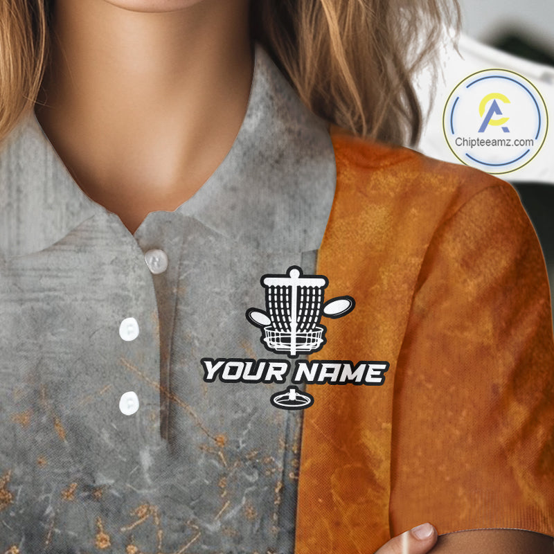 Disc Golf Basket Grunge Orange Womens Disc Golf Polo Shirts Custom Disc Golf Jerseys Team Shirts For Women NYN3112