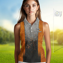 Load image into Gallery viewer, Disc Golf Basket Grunge Orange Womens Disc Golf Sleeveless Polo Shirts Custom Disc Golf Jerseys For Men NYN3112