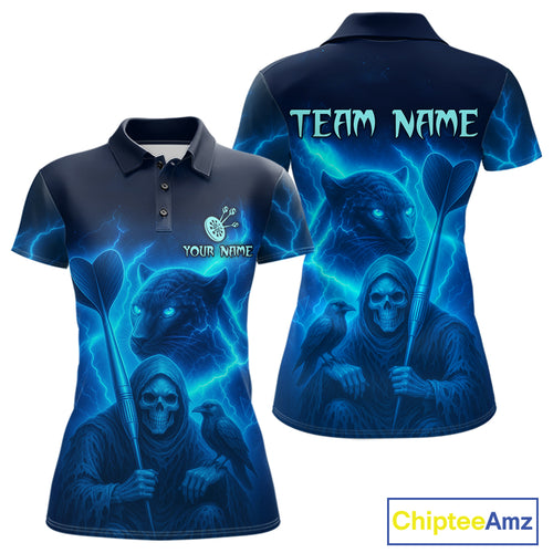 Custom Panther Lightning Blue Grim Reaper Dart Polo Shirt For Women Outfit Dart Team Jersey NYN1477