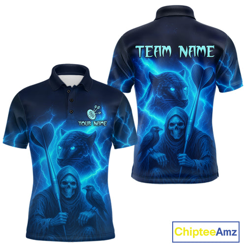 Custom Panther Lightning Blue Grim Reaper Dart Polo Shirt For Men Outfit Dart Team Jersey NYN1477