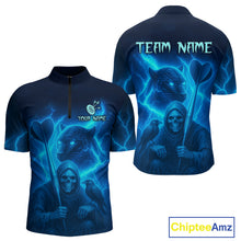 Load image into Gallery viewer, Custom Panther Lightning Blue Grim Reaper Dart 1/4-Zip Shirt For Men Outfit Dart Team Jersey NYN1477