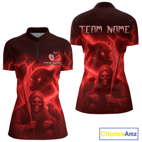 Custom Panther Lightning Red Grim Reaper Dart 1/4-Zip Shirt For Women Outfit Dart Team Jersey NYN1478