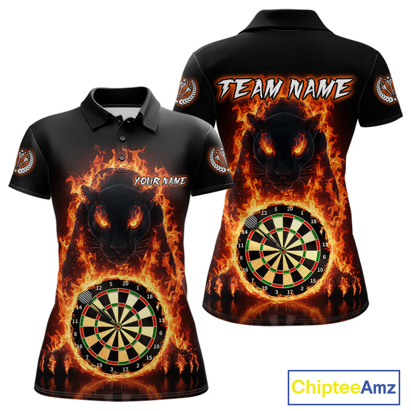 Custom Fire Flame Dartboard Horror Panther Dart Women Polo Jerseys Red Flame Dart Shirts NYN1732