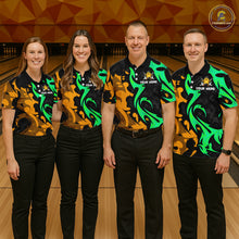 Load image into Gallery viewer, Funny Cute Duck Gun Women Bowling Shirt Custom Yellow &amp; Green Grunge Bowling Team Attire NYN3280