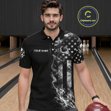 Load image into Gallery viewer, Smoke American Flag Mens Bowling Polo 1/4-Zip Shirt Custom Skeleton Youth Bowling Outfits | White NYN3286