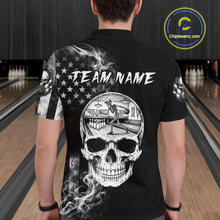 Load image into Gallery viewer, Smoke American Flag Mens Bowling Polo 1/4-Zip Shirt Custom Skeleton Youth Bowling Outfits | White NYN3286
