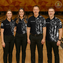 Load image into Gallery viewer, Smoke American Flag Mens Bowling Polo 1/4-Zip Shirt Custom Skeleton Youth Bowling Outfits | White NYN3286