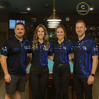 Blue Smokes American Flag 8 Ball Billiard Pool Shirt For Men Custom Billiard Skeleton Team Appeal NYN3288