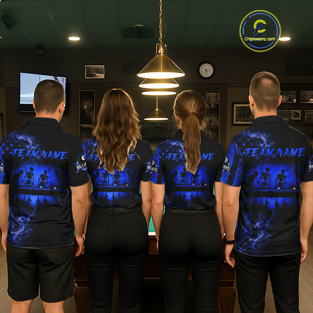 Blue Smokes American Flag 8 Ball Billiard Pool Shirt For Men Custom Billiard Skeleton Team Appeal NYN3288