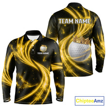 Load image into Gallery viewer, Men's galaxy yellow crown golf ball long sleeves polo shirt, custom golf apparel, crown golf ball golf shirt, men's golf clothing