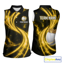 Load image into Gallery viewer, Women's galaxy yellow crown golf ball polo shirt, custom golf apparel, crown golf ball golf shirt, ladies golf clothing