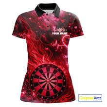 Load image into Gallery viewer, Heart Beat Red Grunge Flame Dartboard Women Darts Valentine Shirt Custom Dart Polo Couple Gifts NYN2535
