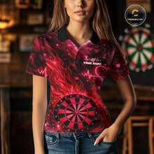 Load image into Gallery viewer, Heart Beat Red Grunge Flame Dartboard Women Darts Valentine Shirt Custom Dart Polo Couple Gifts NYN2535