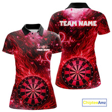Load image into Gallery viewer, Heart Beat Red Grunge Flame Dartboard Women Darts Valentine Shirt Custom Dart Polo Couple Gifts NYN2535