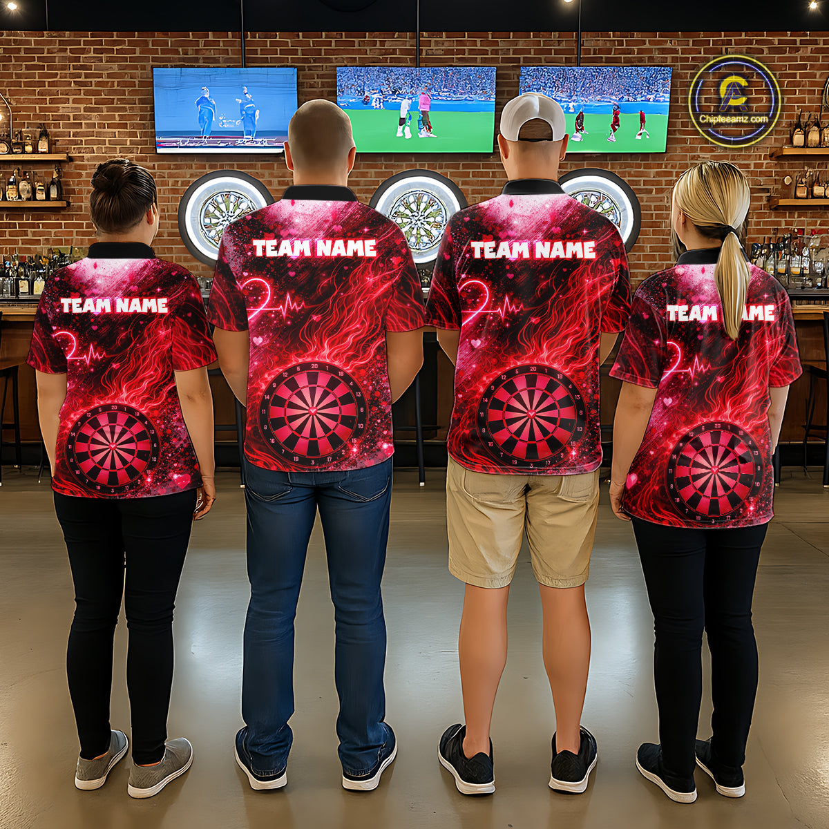 Heart Beat Red Grunge Flame Dartboard Men Darts Valentine Shirt Custom Dart Polo Couple Gifts NYN2535