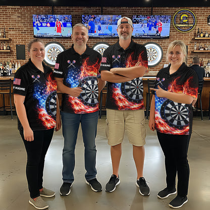 American Flag Fire Flame Smoke Dartboard Men Darts Polo Shirt Custom Dart Team Jersey Gifts NYN2537