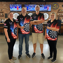 Load image into Gallery viewer, American Flag Fire Flame Smoke Dartboard Men Darts 1/4-Zip Shirt Custom Dart Team Jersey Gifts NYN2537