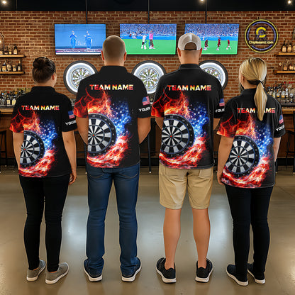 American Flag Fire Flame Smoke Dartboard Men Darts Polo Shirt Custom Dart Team Jersey Gifts NYN2537