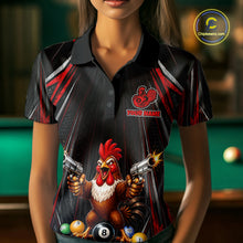 Load image into Gallery viewer, Black And Red Grunge Rooster Gun 8 Ball Women Billiard Polo Shirts Custom Funny Billiard Team Apparel NYN3297