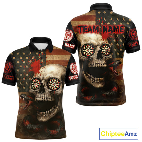 Custom Horror Cobra Skull Dartboard Dart Polo Shirt For Men Patriotic Dart Team Jersey NYN1500