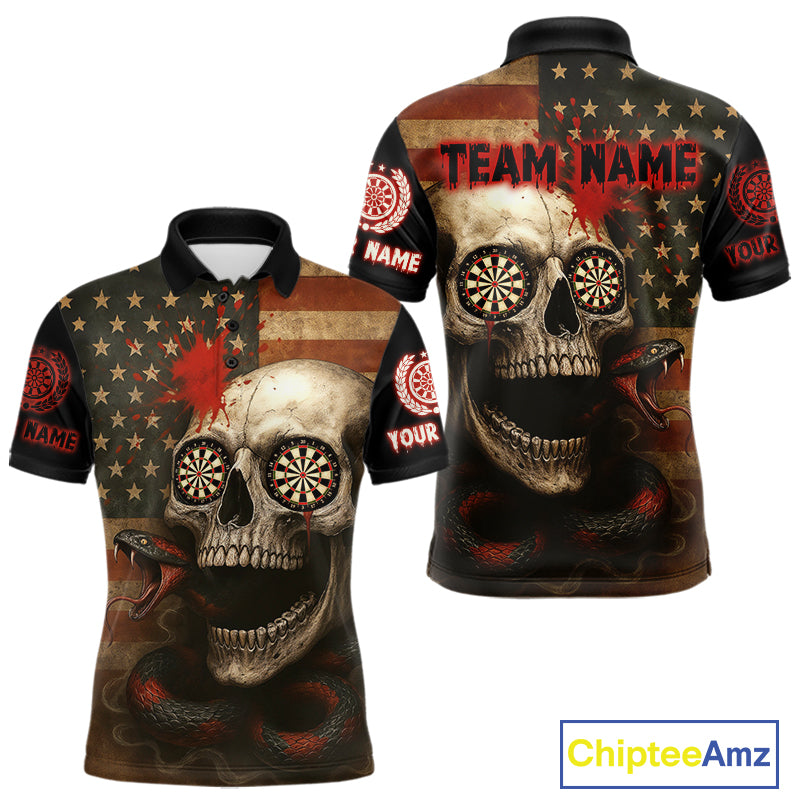 Custom Horror Cobra Skull Dartboard Dart Polo Shirt For Men Patriotic Dart Team Jersey NYN1500
